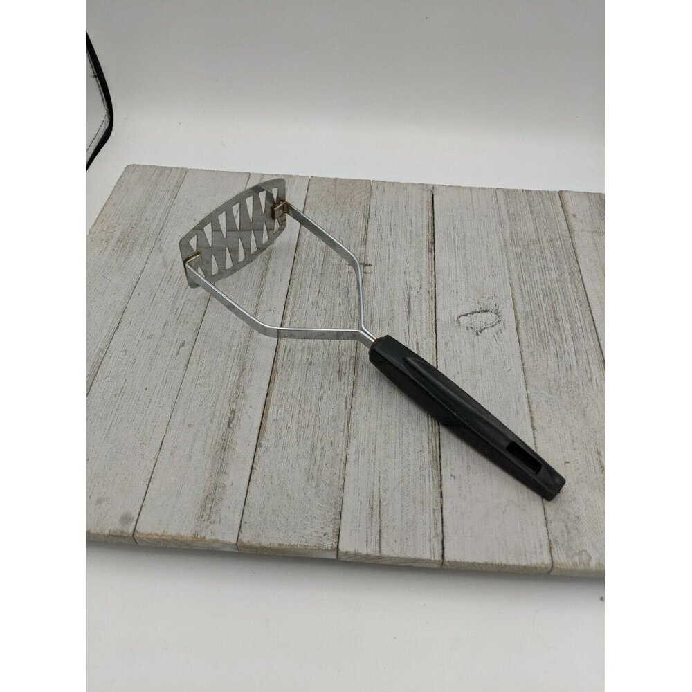 Vintage Androck #1 Chrome Plate Potato Masher Black Handle  9 3/4"